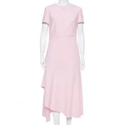 Roland Mouret Pink Crepe Draped Ardmore Midi Dress M For Women