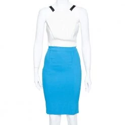 Roland Mouret Limited Edition Blue & White Crepe Sleeveless Sheath Dress M For Women
