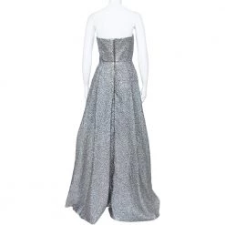 Roland Mouret Silver Crushed Organza Silk Panelled Strapless Lucia Gown M For Women -Roland Mouret Sales Store luxury women roland mouret used clothes p381083 004