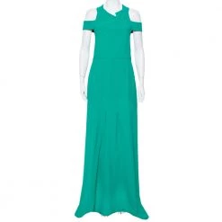 Roland Mouret Green Crepe Cut-Out Detail Cold Shoulder Long Dress XL For Women