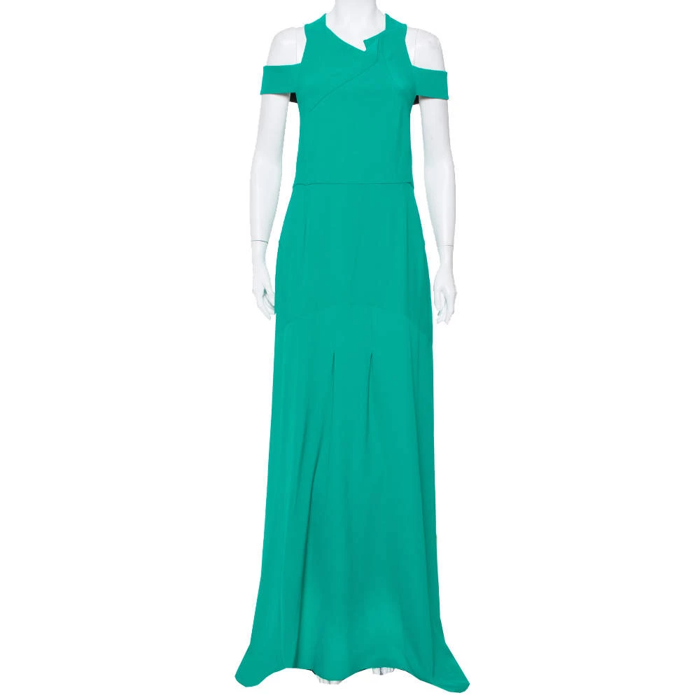 Roland Mouret Green Crepe Cut-Out Detail Cold Shoulder Long Dress XL For Women 3 Roland Mouret Green Crepe Cut-Out Detail Cold Shoulder Long Dress XL For Women
