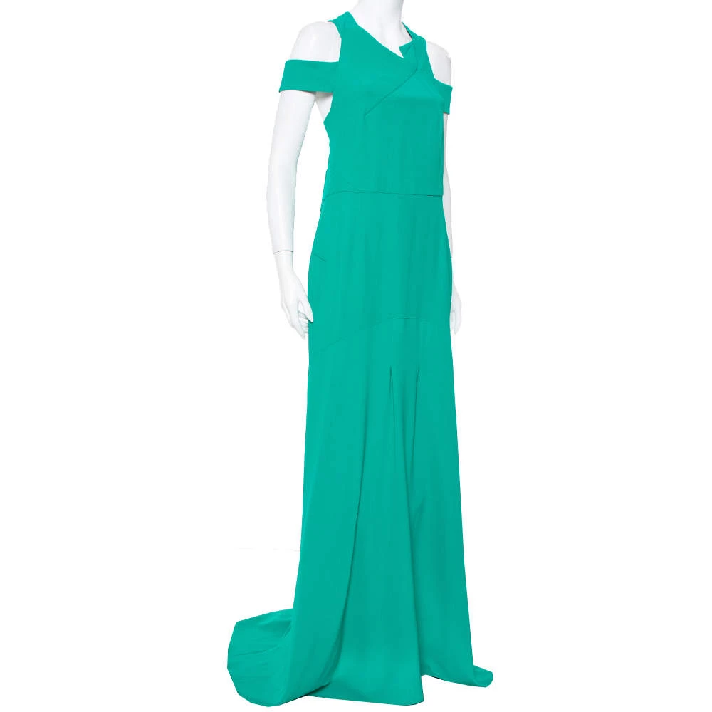 Roland Mouret Green Crepe Cut-Out Detail Cold Shoulder Long Dress XL For Women 4 Roland Mouret Green Crepe Cut-Out Detail Cold Shoulder Long Dress XL For Women - Image 2