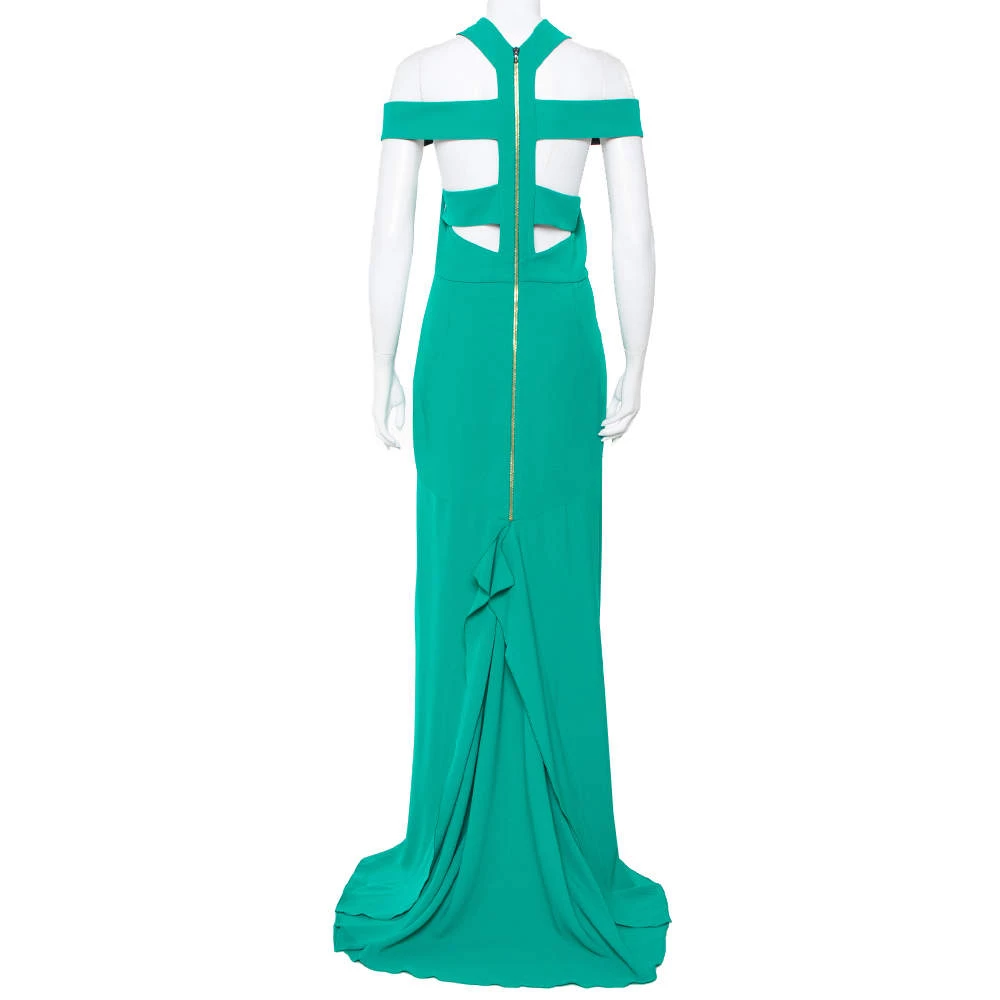 Roland Mouret Green Crepe Cut-Out Detail Cold Shoulder Long Dress XL For Women 5 Roland Mouret Green Crepe Cut-Out Detail Cold Shoulder Long Dress XL For Women - Image 3