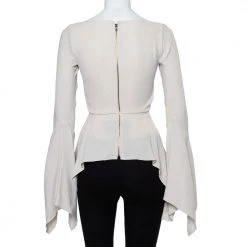 Roland Mouret Beige Textured Crepe Wicklow Angular Peplum Top S For Women -Roland Mouret Sales Store luxury women roland mouret used clothes p424754 006