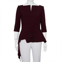 Roland Mouret Burgundy Crepe Asymmetric Hem Heron Top L For Women
