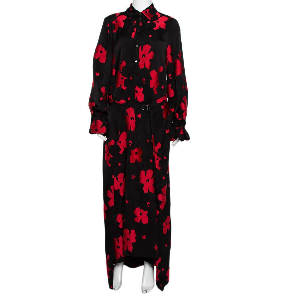 Roland Mouret Black & Red Floral Jacquard Belted Layered Dress M For Women 3 Roland Mouret Black & Red Floral Jacquard Belted Layered Dress M For Women