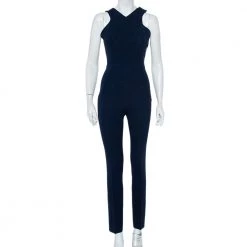 Roland Mouret Navy Blue Crepe Criss Cross Back Detail Sleeveless Jumpsuit S For Women