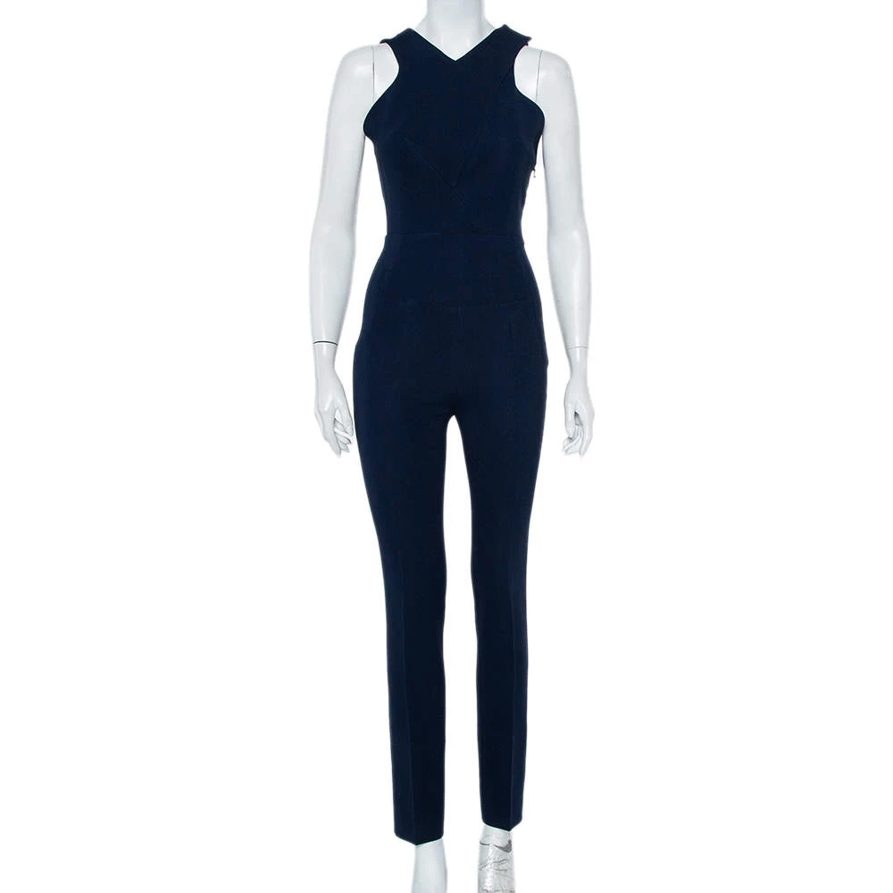 Roland Mouret Navy Blue Crepe Criss Cross Back Detail Sleeveless Jumpsuit S For Women 3 Roland Mouret Navy Blue Crepe Criss Cross Back Detail Sleeveless Jumpsuit S For Women