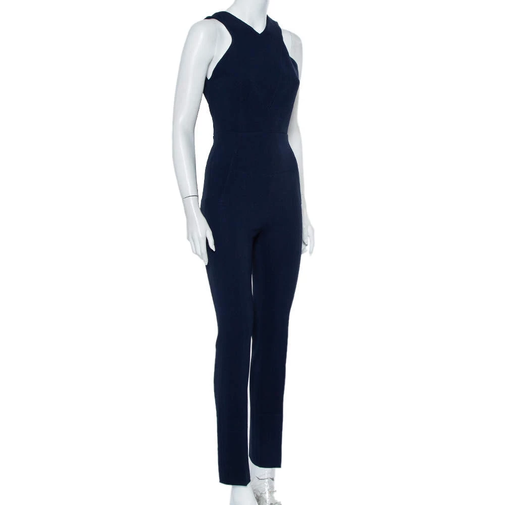 Roland Mouret Navy Blue Crepe Criss Cross Back Detail Sleeveless Jumpsuit S For Women 4 Roland Mouret Navy Blue Crepe Criss Cross Back Detail Sleeveless Jumpsuit S For Women - Image 2