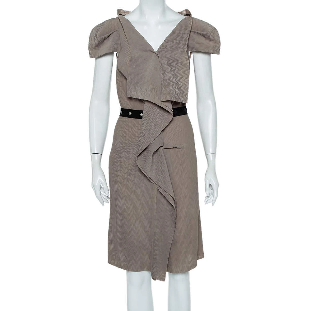 Roland Mouret Beige Crepe Draped Effect Belted Midi Dress M For Women 3 Roland Mouret Beige Crepe Draped Effect Belted Midi Dress M For Women