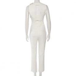 Roland Mouret White Crepe Draped Neck Shoulder Button Jumpsuit M For Women -Roland Mouret Sales Store luxury women roland mouret used clothes p463470 007