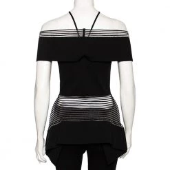 Roland Mouret Black Knit Mesh Inset Detailed Asymmetrical Peplum Top M For Women -Roland Mouret Sales Store luxury women roland mouret used clothes p498562 002