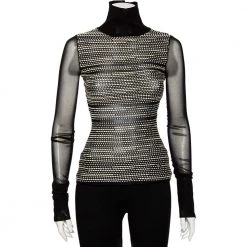 Roland Mouret Black Textured Knit Cutout Detail Turtle Neck Top S For Women
