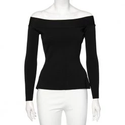 Roland Mouret Black Knit Tasso Off-Shoulder Top S For Women