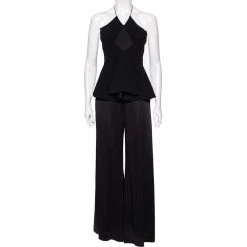 Roland Mouret Black Crepe And Silk Peplum Detailed Strapless Jumpsuit M For Women