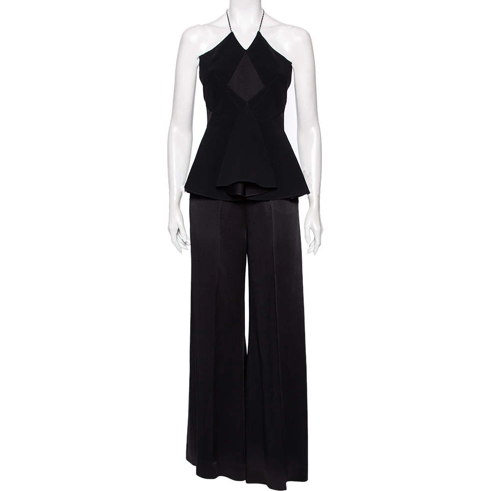 Roland Mouret Black Crepe And Silk Peplum Detailed Strapless Jumpsuit M For Women 3 Roland Mouret Black Crepe And Silk Peplum Detailed Strapless Jumpsuit M For Women