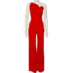Roland Mouret Orange Crepe One Shoulder Colston Jumpsuit S For Women