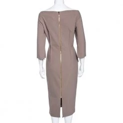 Roland Mouret Taupe Crepe Overlay Detailed Midi Dress L For Women -Roland Mouret Sales Store luxury women roland mouret used clothes p562099 006