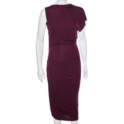 Roland Mouret Magenta Jersey Draped Detail Midi Dress L For Women