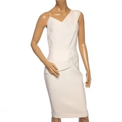 Roland Mouret Cream Wool One-Shoulder Midi Dress M For Women