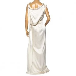 Roland Mouret Cream Textured Silk Draped Maxi Dress M For Women -Roland Mouret Sales Store luxury women roland mouret used clothes p583663 004
