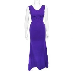 Roland Mouret Purple Wool Crepe Draped Sleeveless Gown M For Women