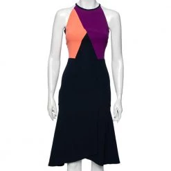 Roland Mouret Color Block Stretch Crepe Kennard Halter Dress S For Women