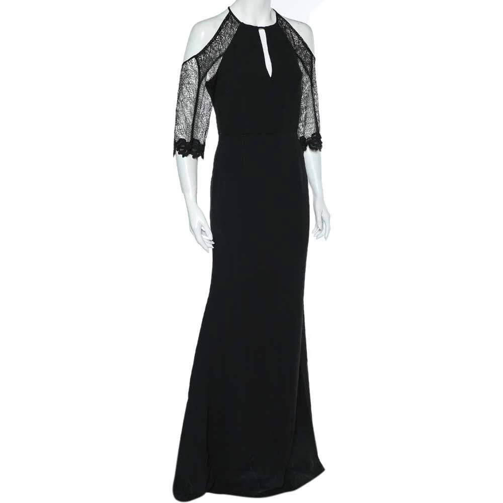 Roland Mouret Black Crepe & Lace Paneled Carrington Gown M For Women 4 Roland Mouret Black Crepe & Lace Paneled Carrington Gown M For Women - Image 2