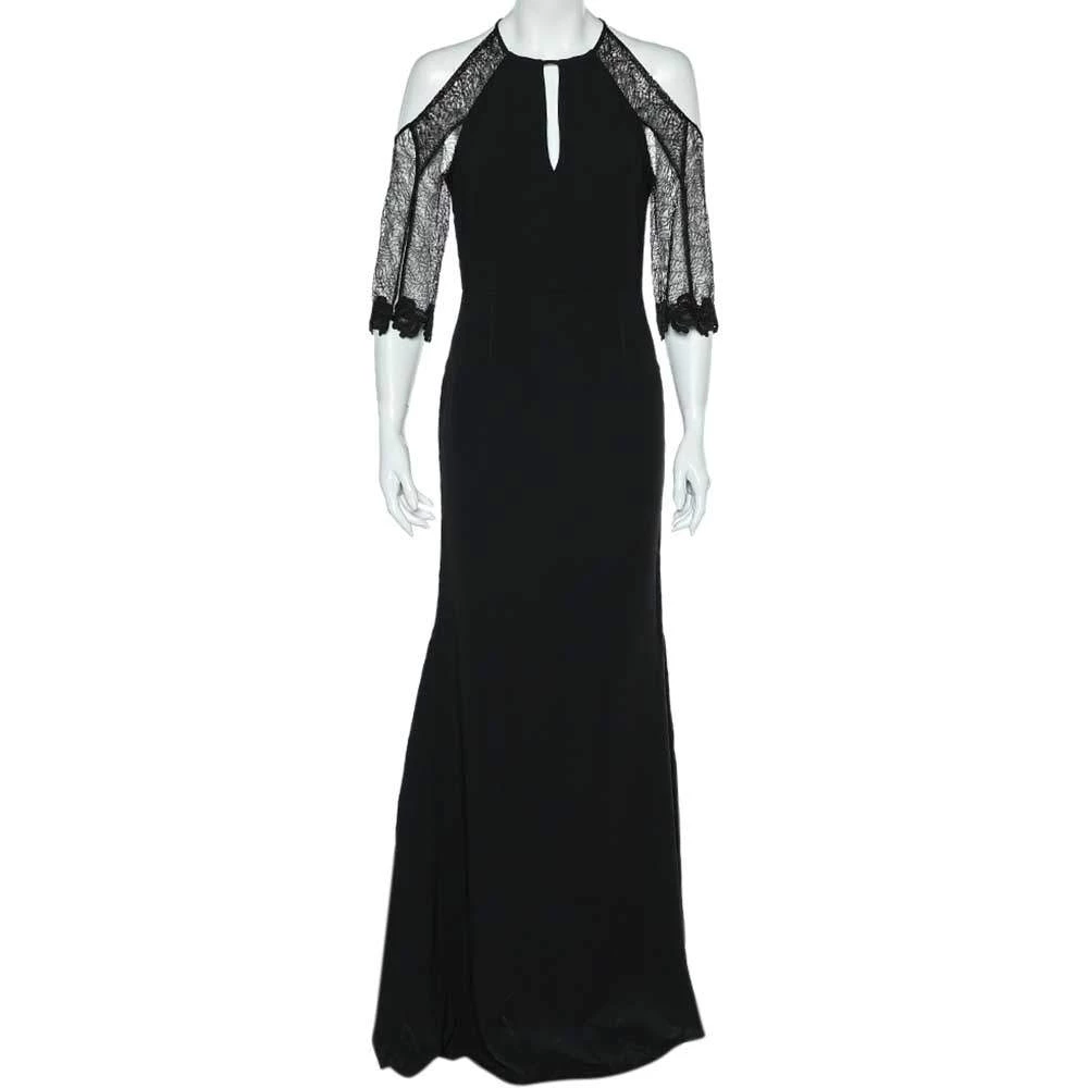 Roland Mouret Black Crepe & Lace Paneled Carrington Gown M For Women 3 Roland Mouret Black Crepe & Lace Paneled Carrington Gown M For Women