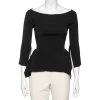 Roland Mouret Black Rib Knit Off Shoulder Long Sleeve Top M For Women -Roland Mouret Sales Store luxury women roland mouret used clothes p598899 011