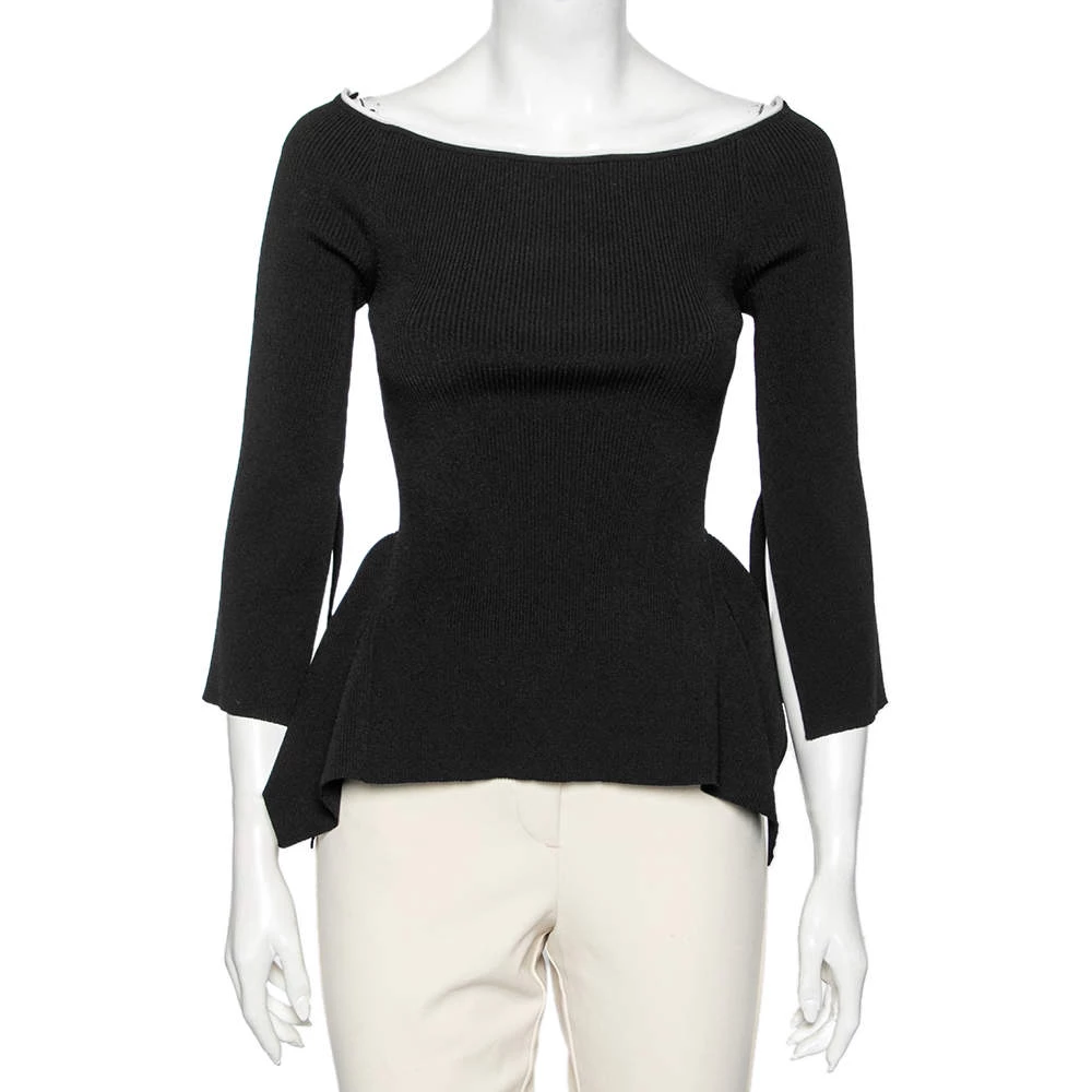 Roland Mouret Black Rib Knit Off Shoulder Long Sleeve Top M For Women 3 Roland Mouret Black Rib Knit Off Shoulder Long Sleeve Top M For Women