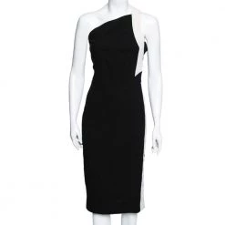Roland Mouret Black Textured Wool Asymmetrical One Shoulder Dress M For Women