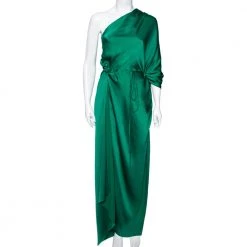 Roland Mouret Green Textured Silk Draped Side Slit Dresses S For Women