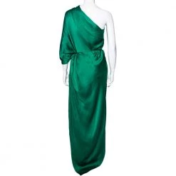 Roland Mouret Green Textured Silk Draped Side Slit Dresses S For Women -Roland Mouret Sales Store luxury women roland mouret used clothes p618563 007