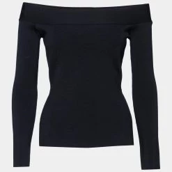 Roland Mouret Black Knit Off-Shoulder Long Sleeve Top S For Women