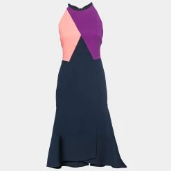 Roland Mouret Color Block Stretch Crepe Kennard Halter Dress M For Women