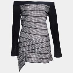 Roland Mouret Black/White Knit Off-Shoulder Top L For Women