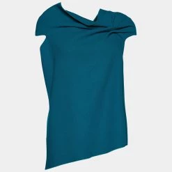 Roland Mouret Green Wool Asymmetric Draped Eugene Top L For Women