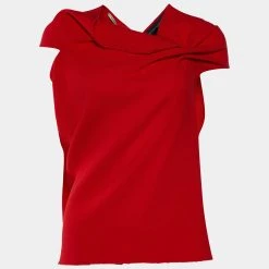 Roland Mouret Red Wool Asymmetric Draped Eugene Top M For Women