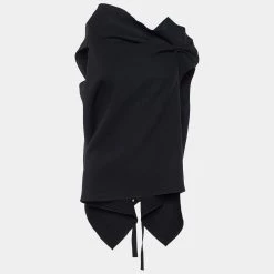 Roland Mouret Black Wool Asymmetric Draped Eugene Top L For Women