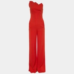 Roland Mouret Red Crepe Colston One Shoulder Jumpsuit S For Women