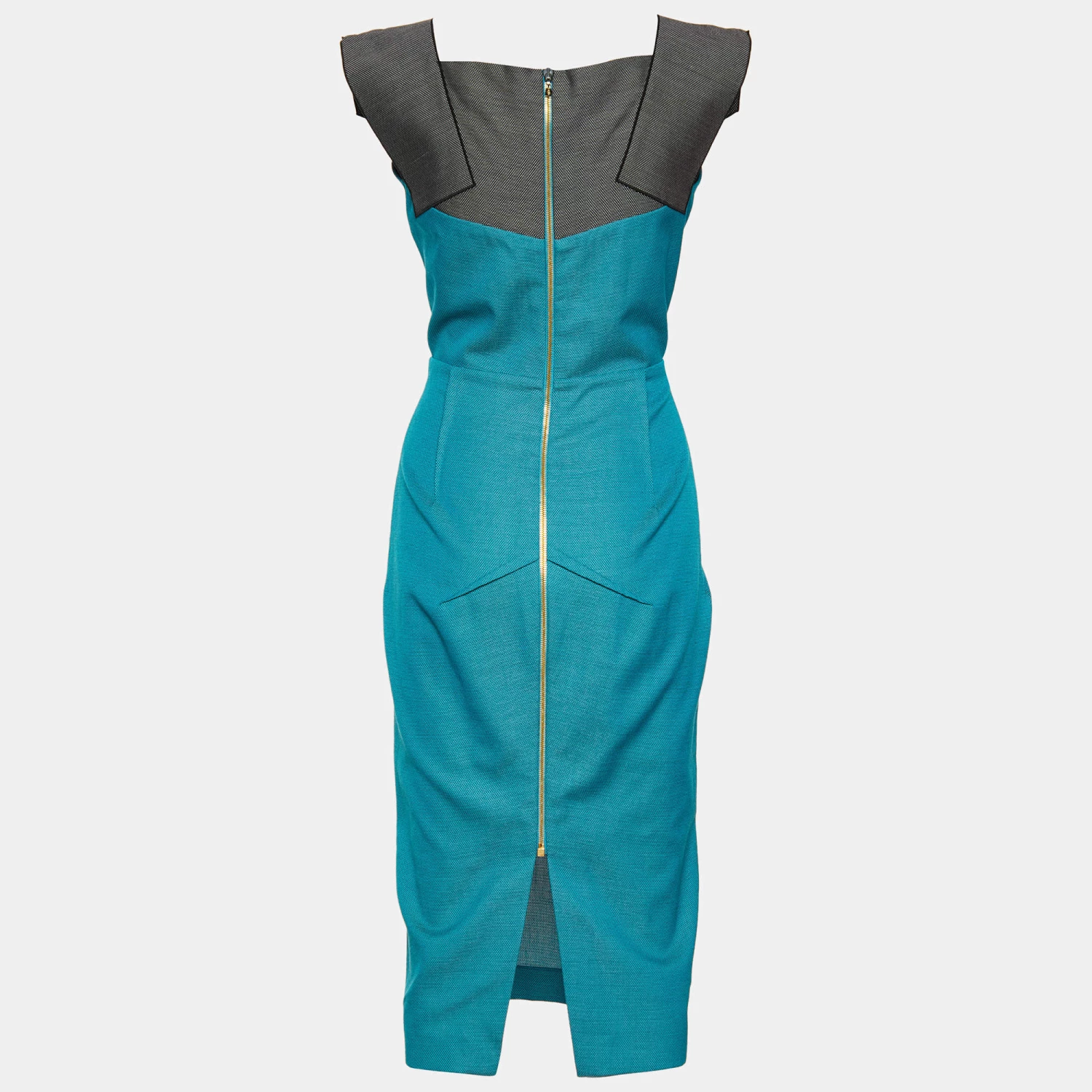 Roland Mouret Turquoise Blue Cotton & Wool Paneled Sheath Dress M For Women 4 Roland Mouret Turquoise Blue Cotton & Wool Paneled Sheath Dress M For Women - Image 2