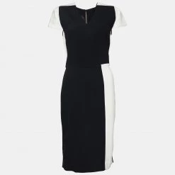 Roland Mouret Monochrome Stretch Crepe V Neck Sheath Dress M For Women