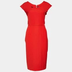 Roland Mouret Red Crepe Paneled Midi Dress M For Women